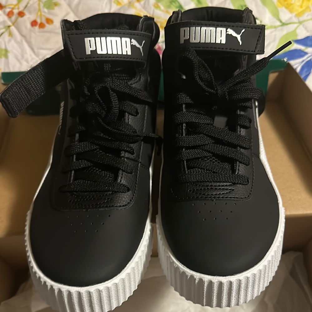 Puma Black and White Mid-Top Sneakers